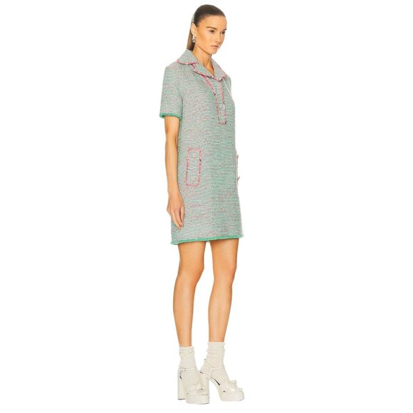 Etro Collared Shirt Dress in Green Pink 38 New Womens Tweed Boucle Mini - Picture 3 of 16